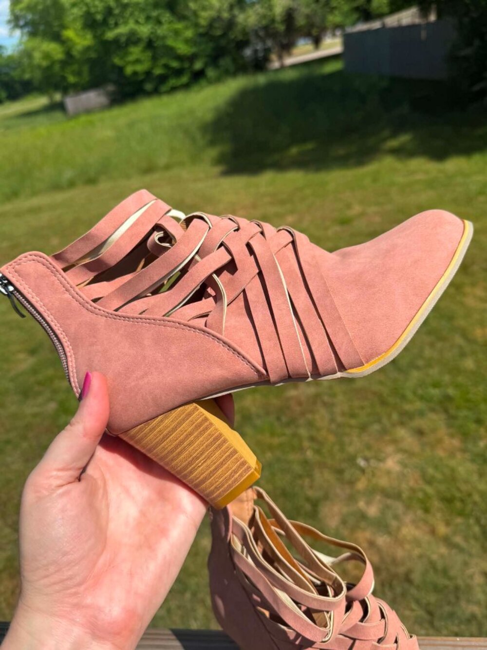 Pink Cutout Bootie Heels Boho Festival Western Coquette Chic 3412 size 8